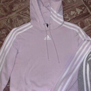 2 Adidas Hoodies in Lavender and Gray. First pic looks crappy,there brand new!!